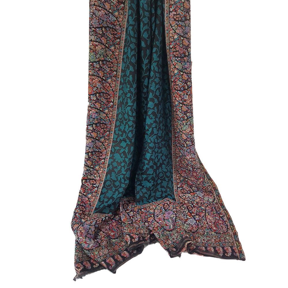 Teal & Black-Kani Pashmina Shawl