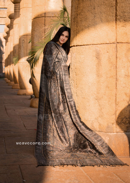 Kani Silk Heritage Shawl – Charcoal Paisley