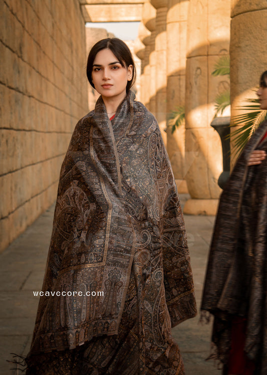 Kani Silk Heritage Shawl – Charcoal Paisley