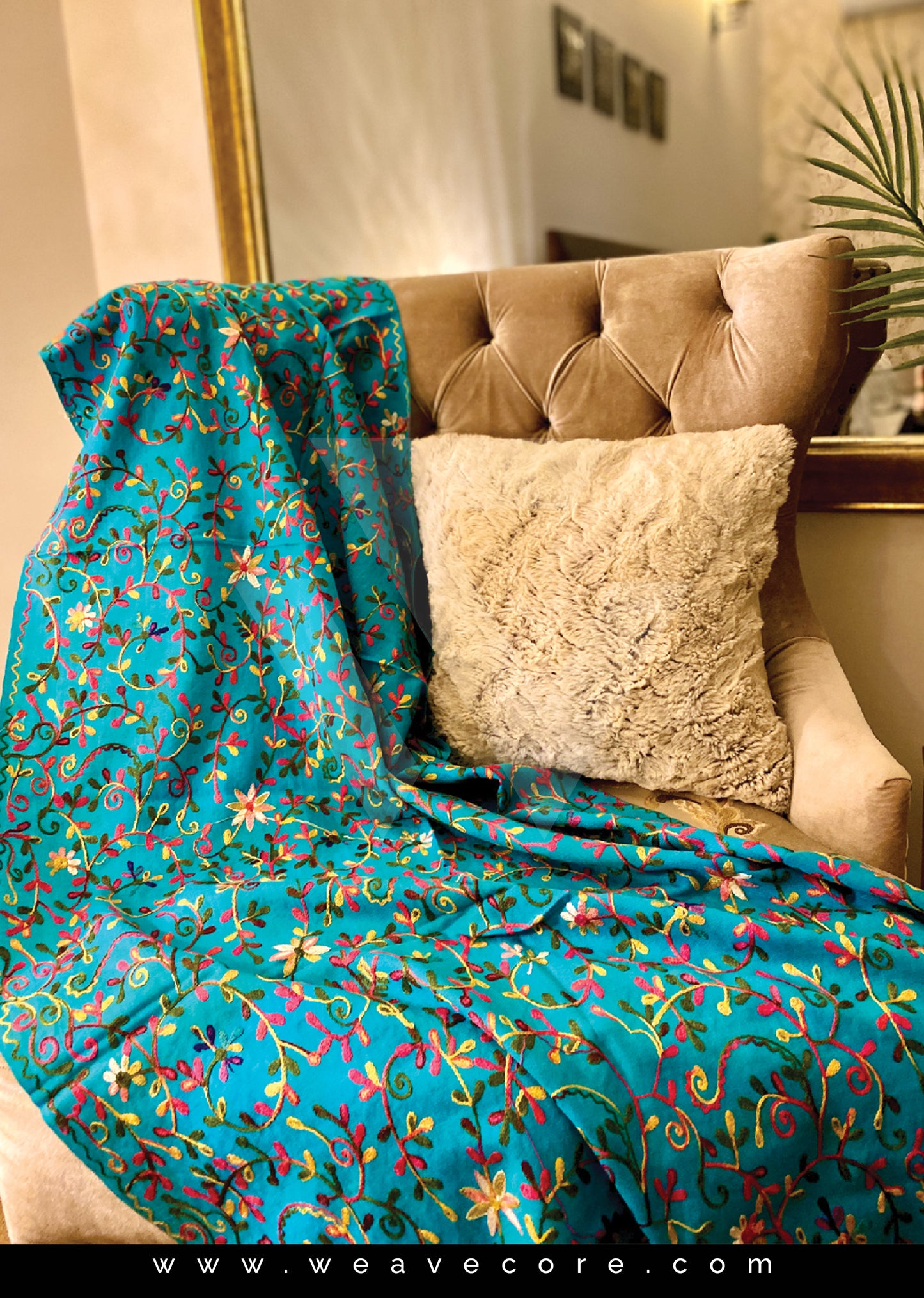 Aari Full Jaal Stole - Turquoise shade