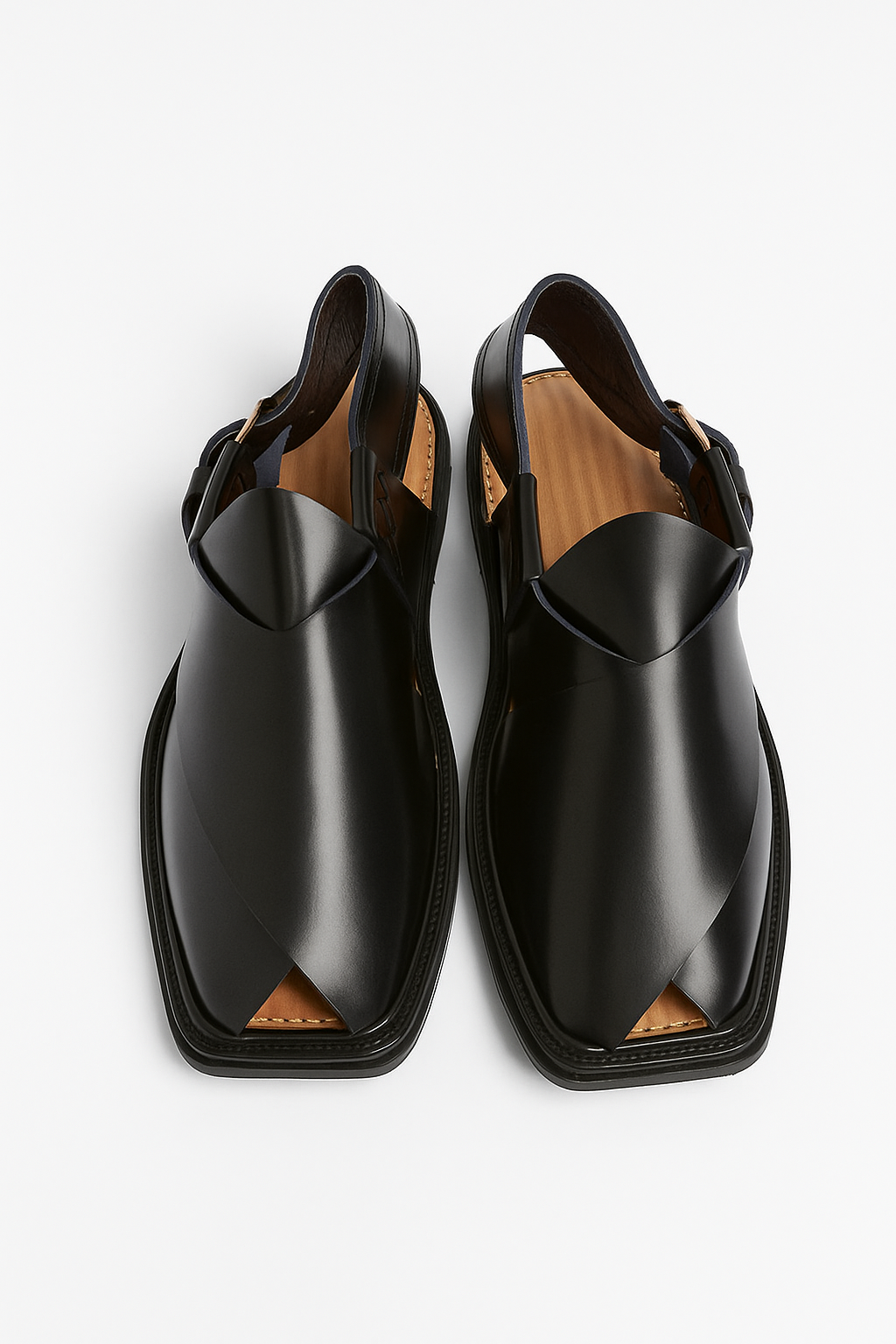 Weavecore Classic Black Peshawari Chappal – Shiny Leather Edition