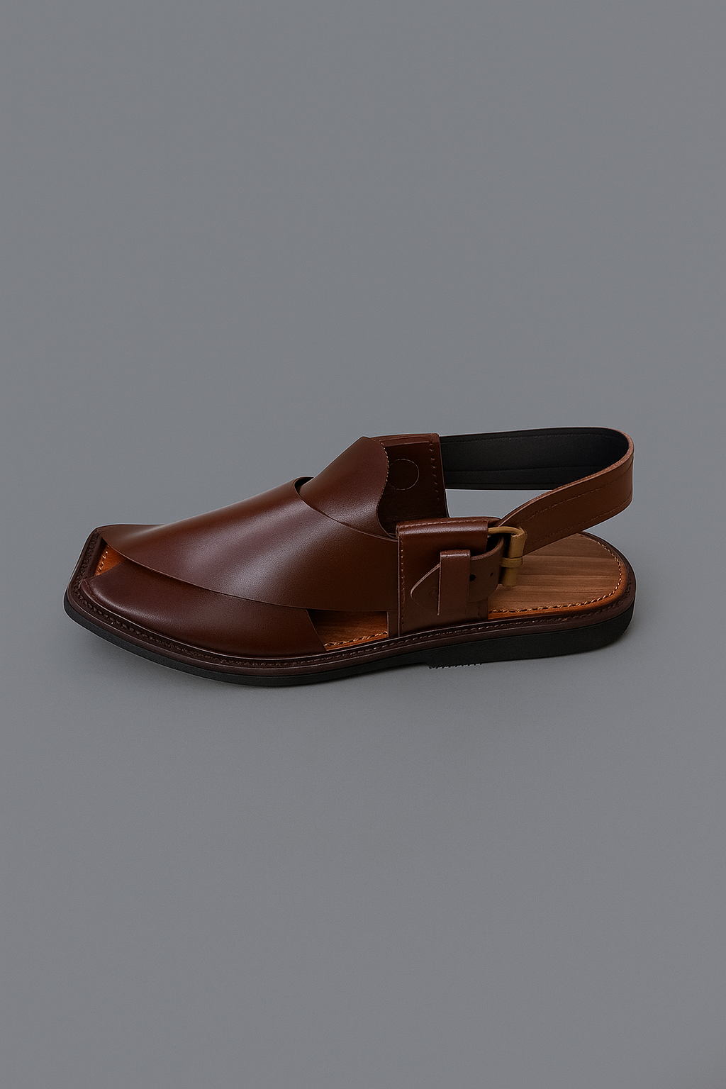 Weavecore Classic Brown Peshawari Chappal – Shiny Leather Edition