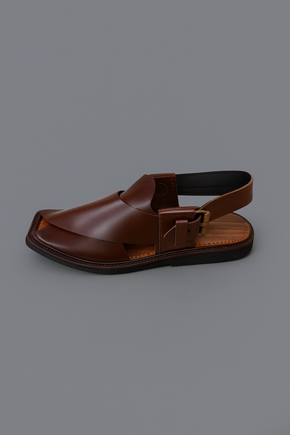Weavecore Classic Brown Peshawari Chappal – Shiny Leather Edition