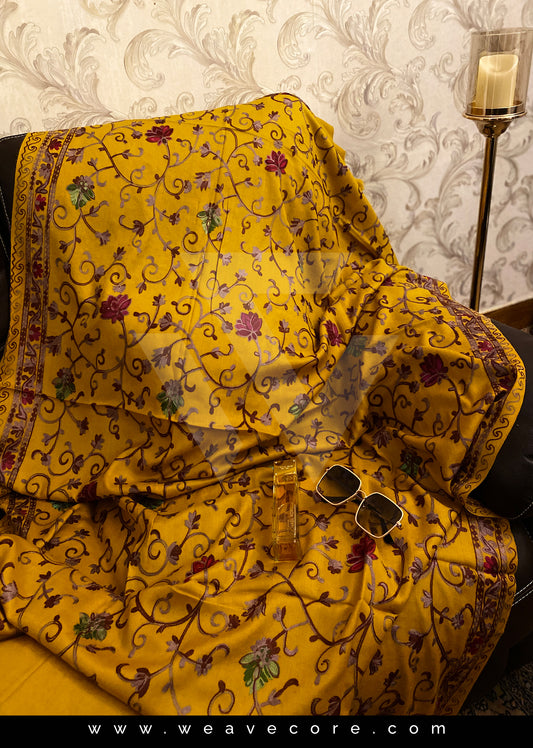 Kashmiri Aari Jaal with Border Shawl - Mustard Shade