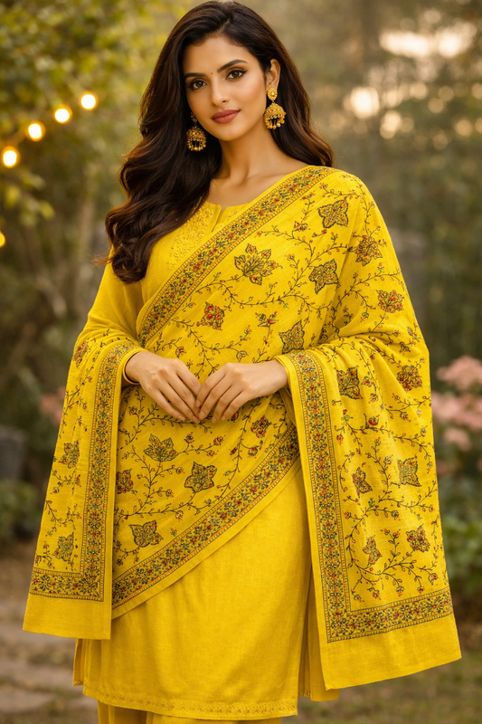 Mustard Intricate Floral Embroidered Shawl