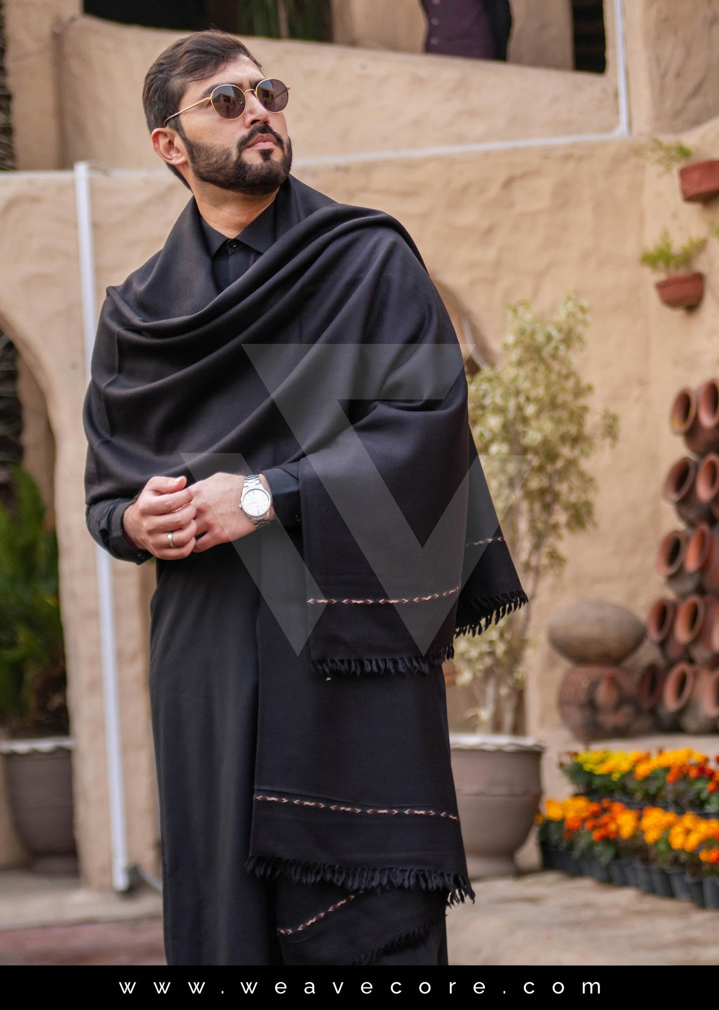 Men's Premium Black Pashmina Shawl