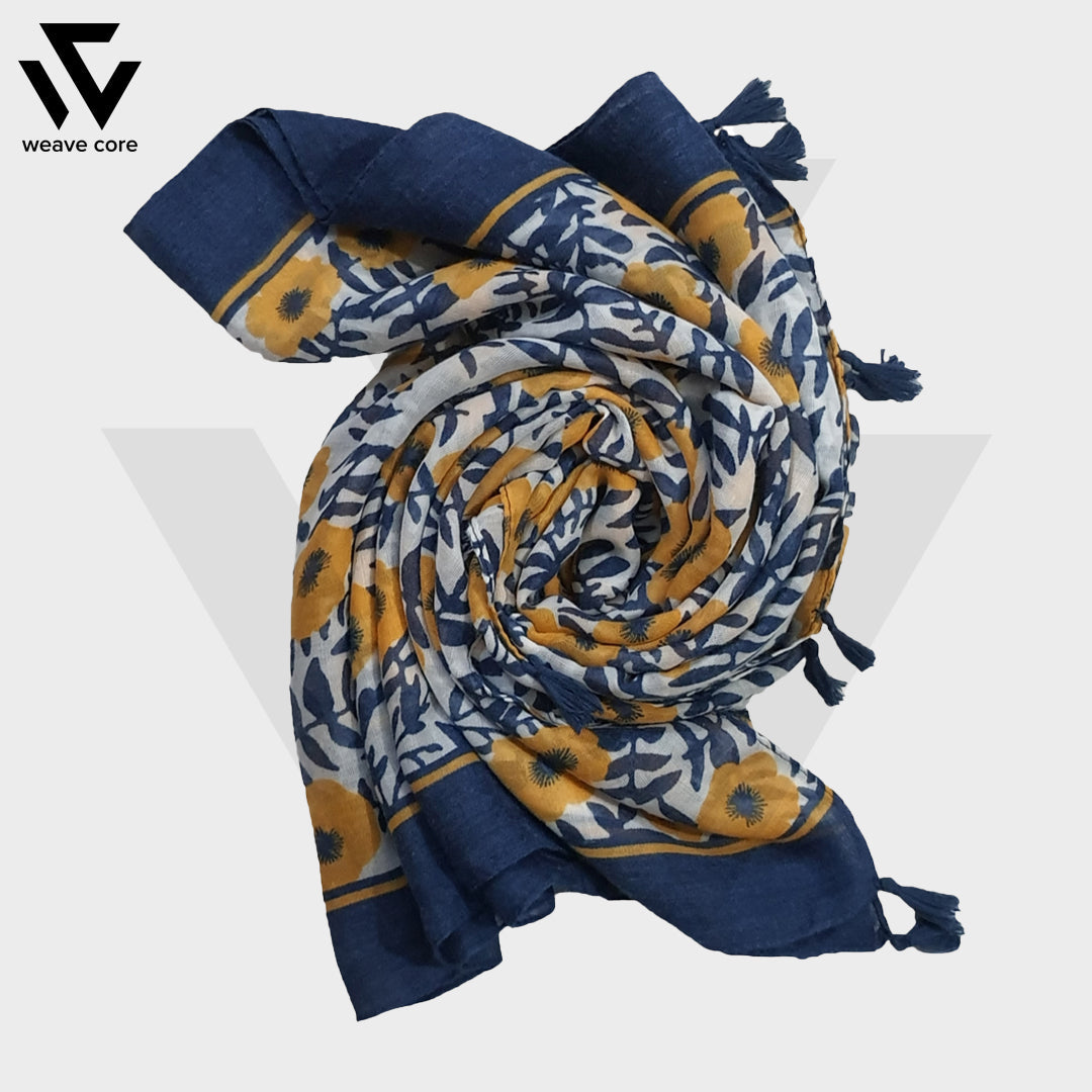 Summer Viscose Scarf Navy Blue Border