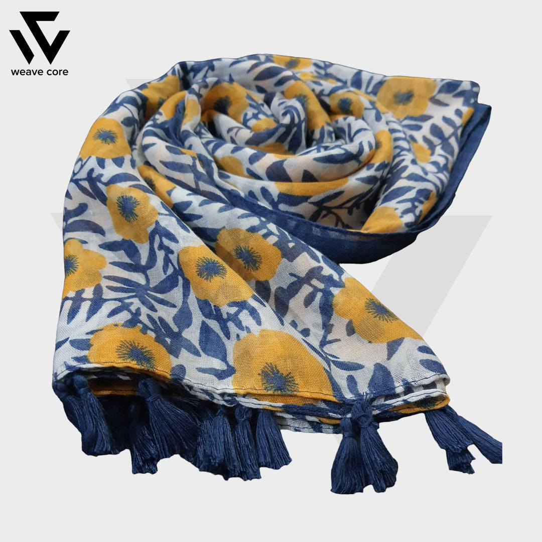 Summer Viscose Scarf Navy Blue Border