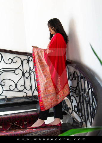 Kani Pashmina Shawl - Crimson Elegance