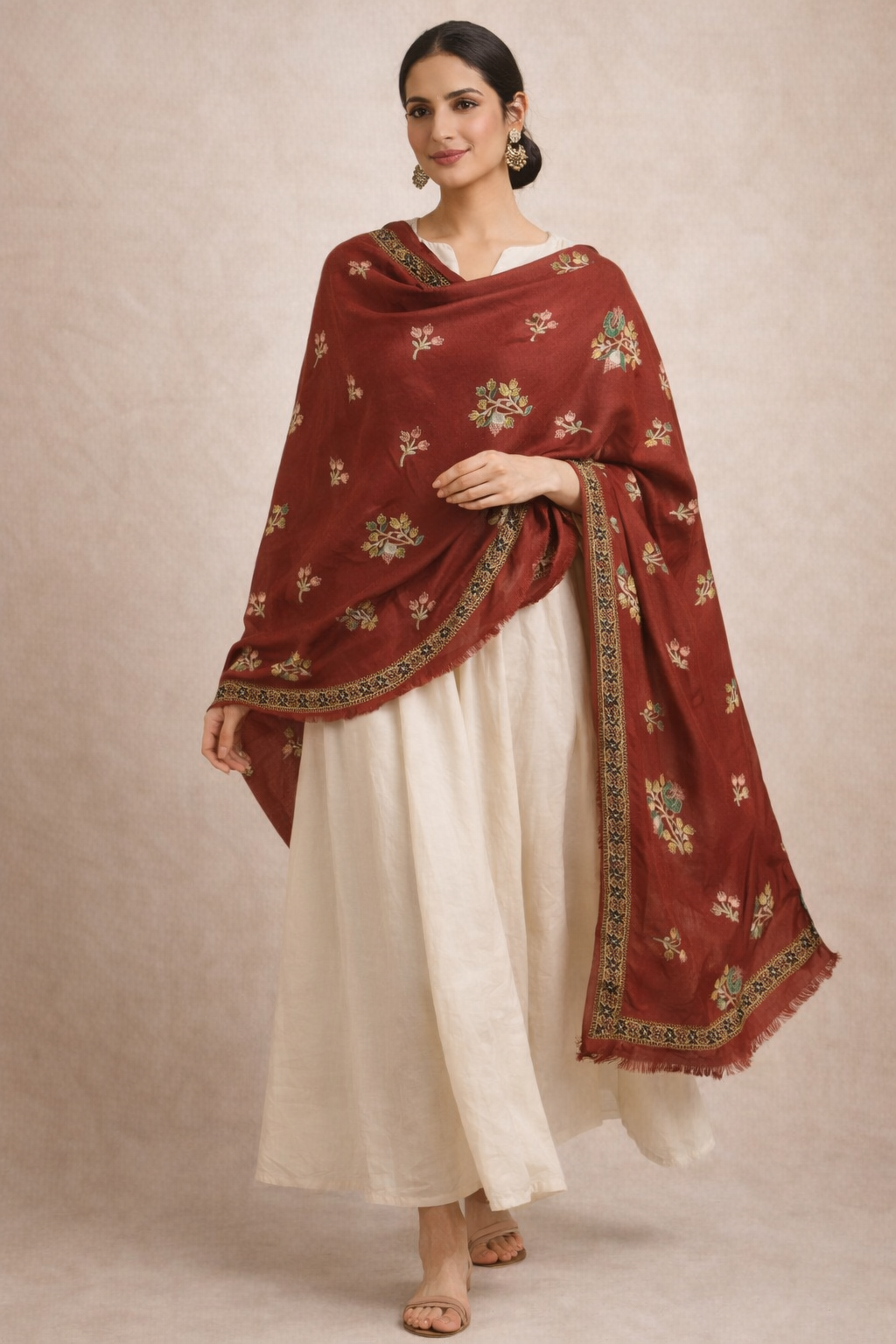 Embroidered Floral Shawl