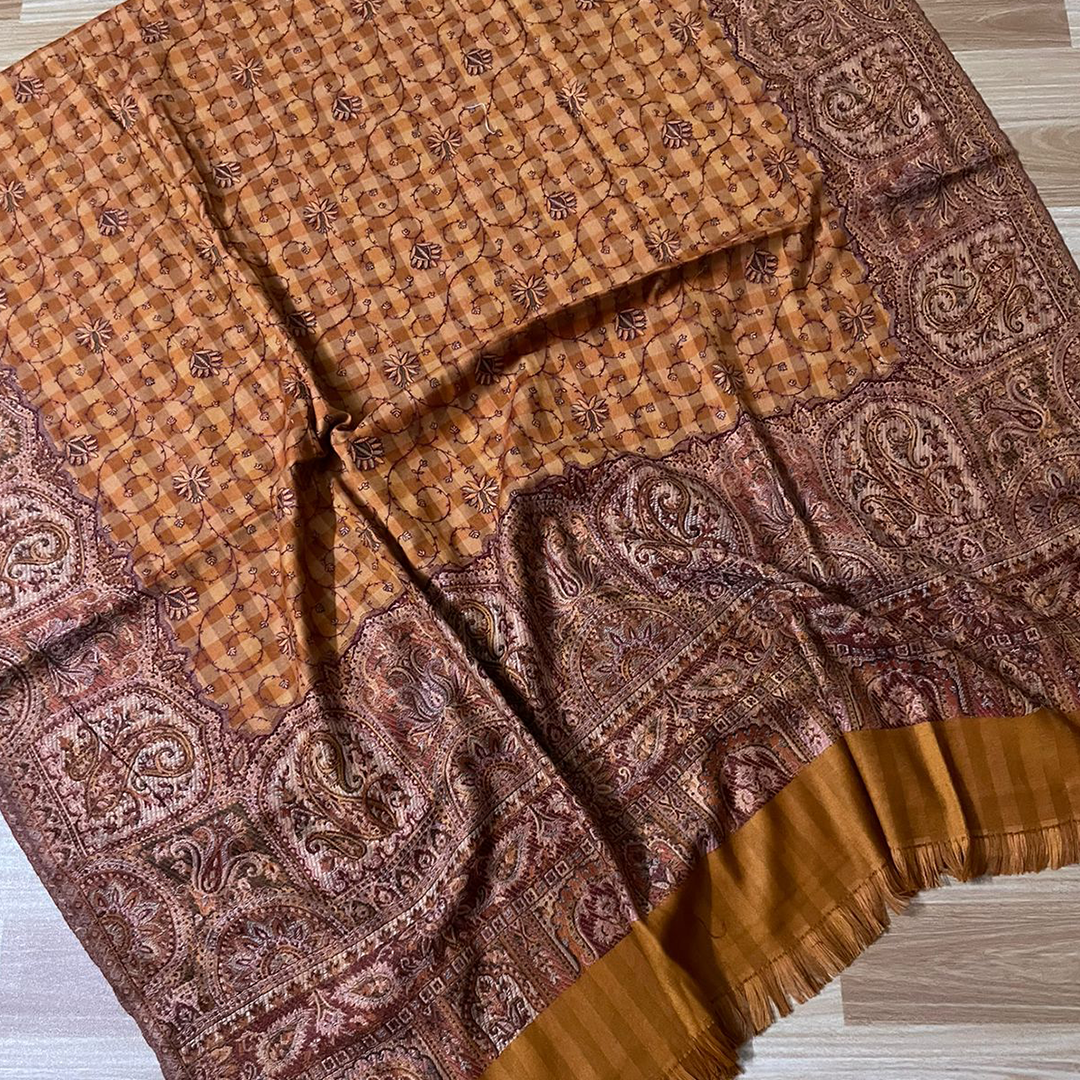 Pure Jamawar Work on Pashmina - Mustard