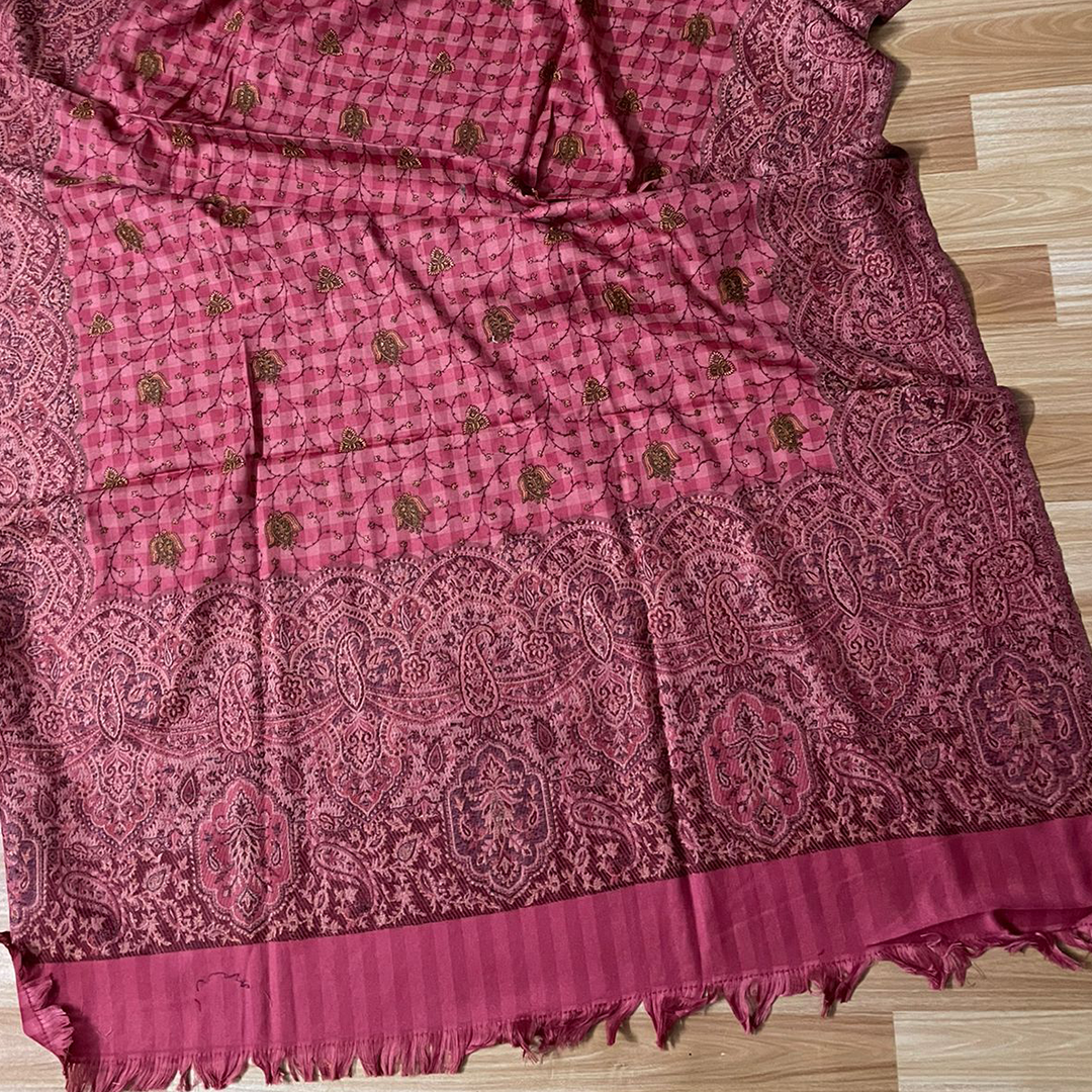 Pure Jamawar Work on Pashmina - Pinkish Red