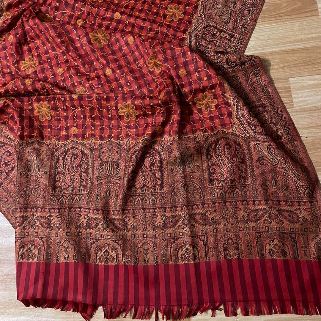 Pure Jamawar Work on Pashmina - Red