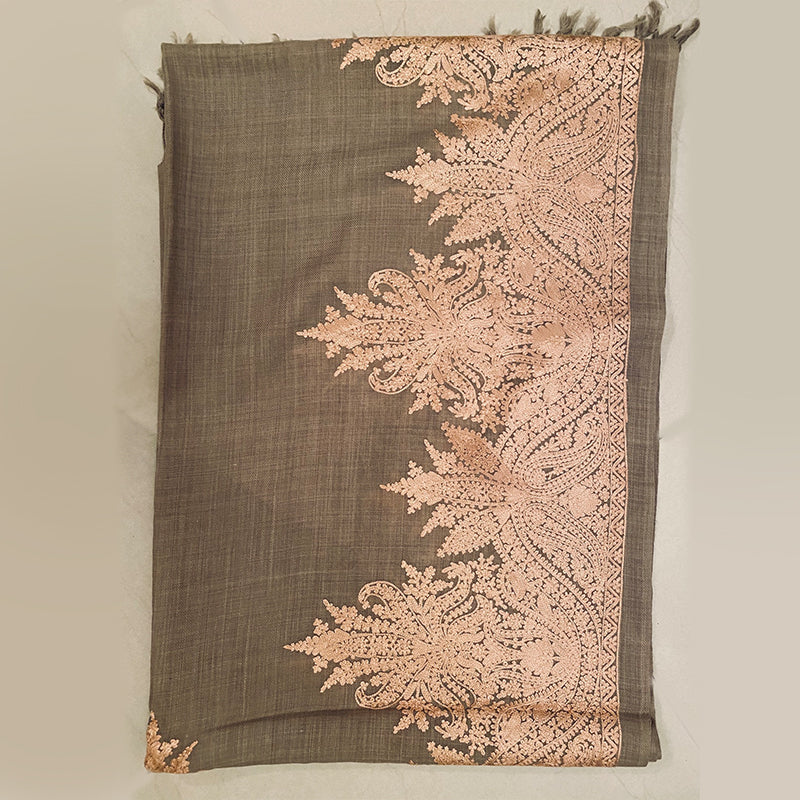 ARI Border Pure Pashmina Stole - Light Beige