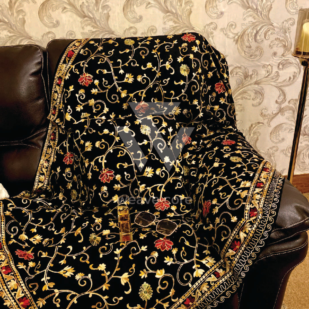 Kashmiri Aari Jaal with Border Shawl - Black