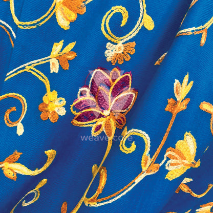 Kashmiri Aari Jaal with Border Shawl - Azure Blue Shade