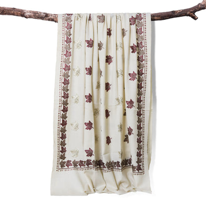 Aari Border Chinar Boti Shawl white