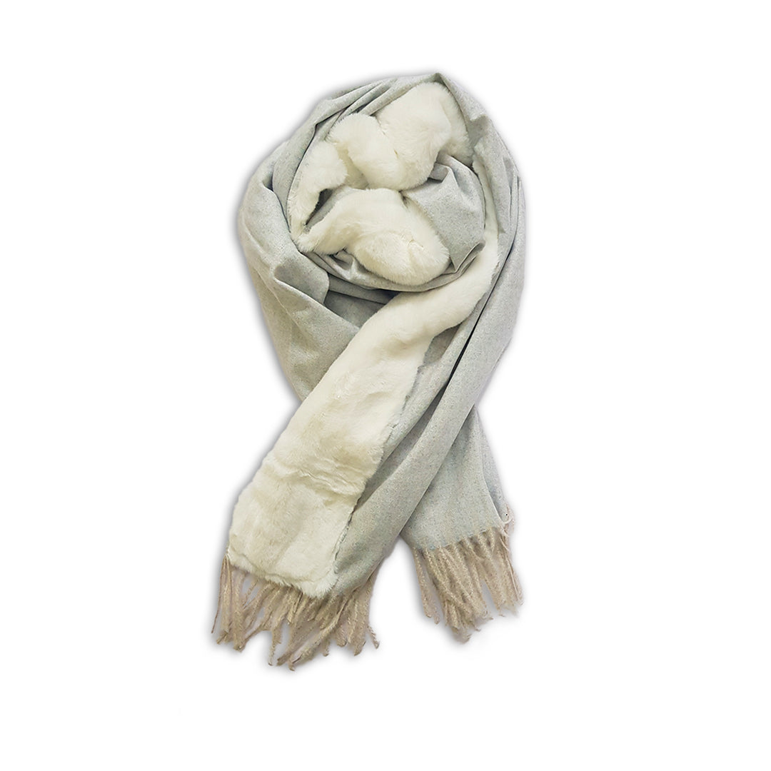 Kashmiri Wool FUR Stoles - Light Gray