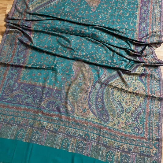 Pure Pashmina Antique Jamawar Work - Dusty Teal