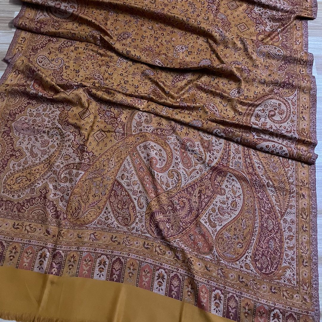 Pure Pashmina Antique Jamawar Work - Deep Coffee