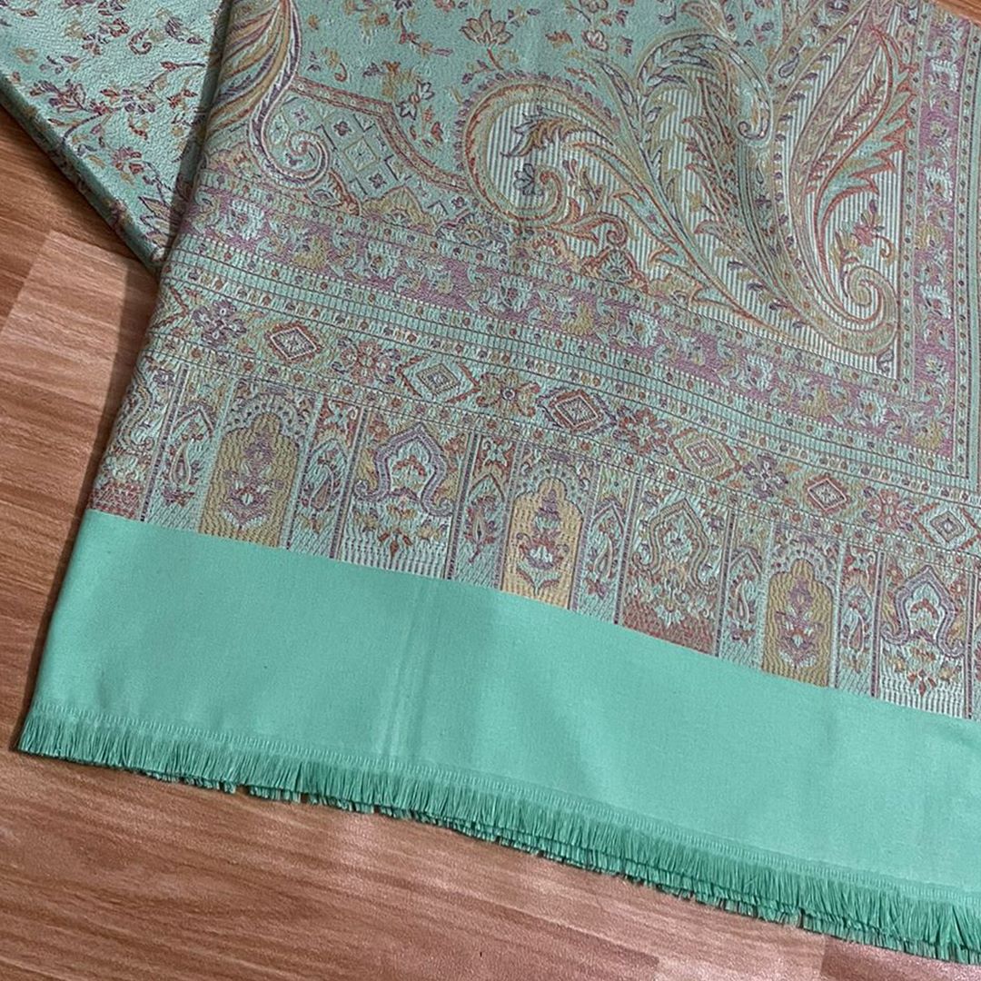 Pure Pashmina Antique Jamawar Work - Pale Teal