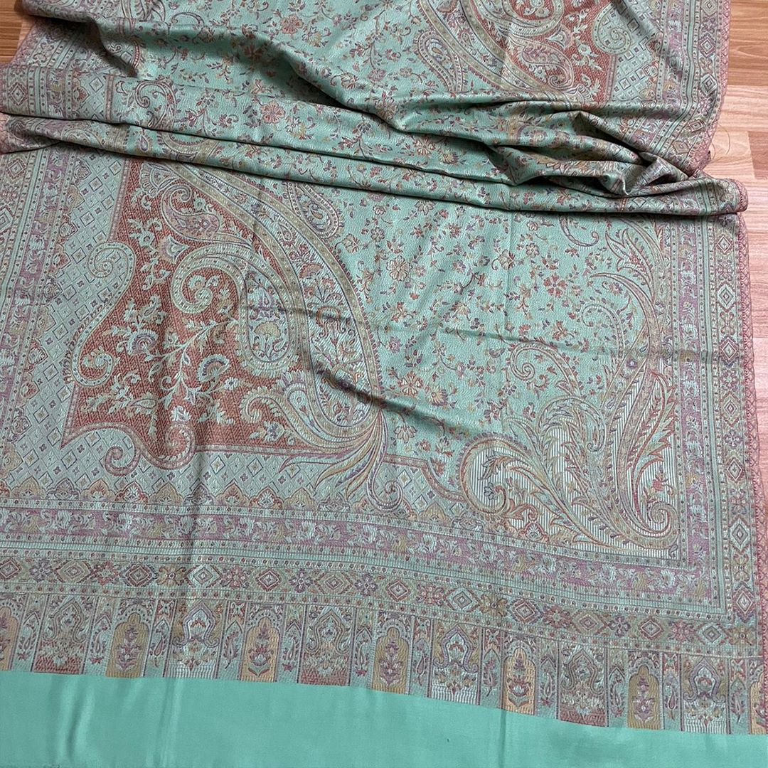 Pure Pashmina Antique Jamawar Work - Light Teal