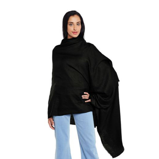 Solid Kashmiri Black Plain Pashmina Shawl