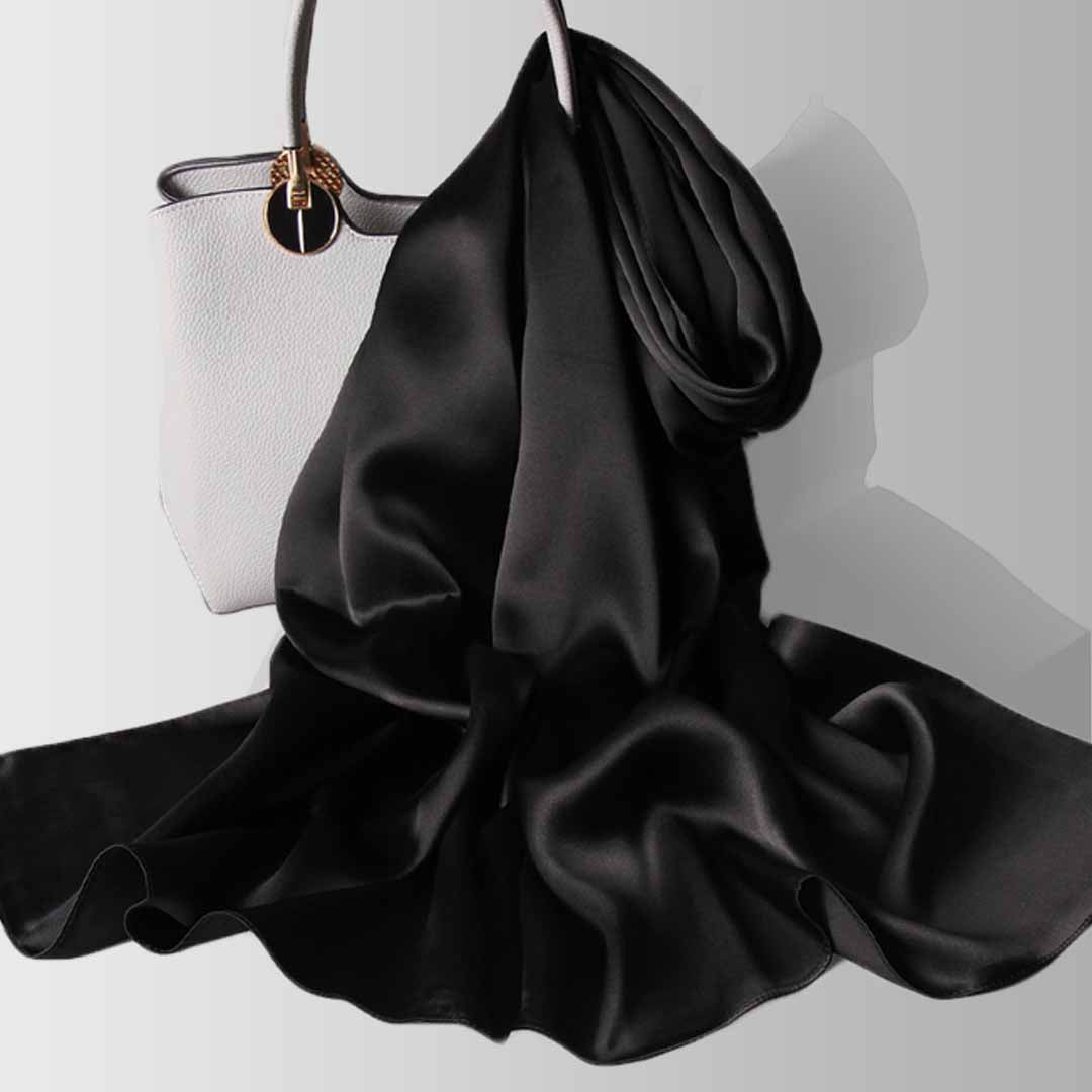 Plain Silk Scarf - Black