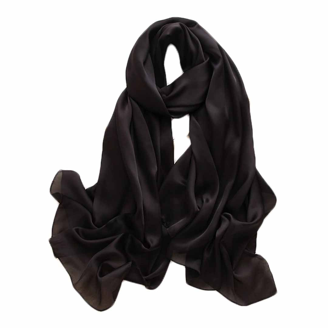 Plain Silk Scarf - Black