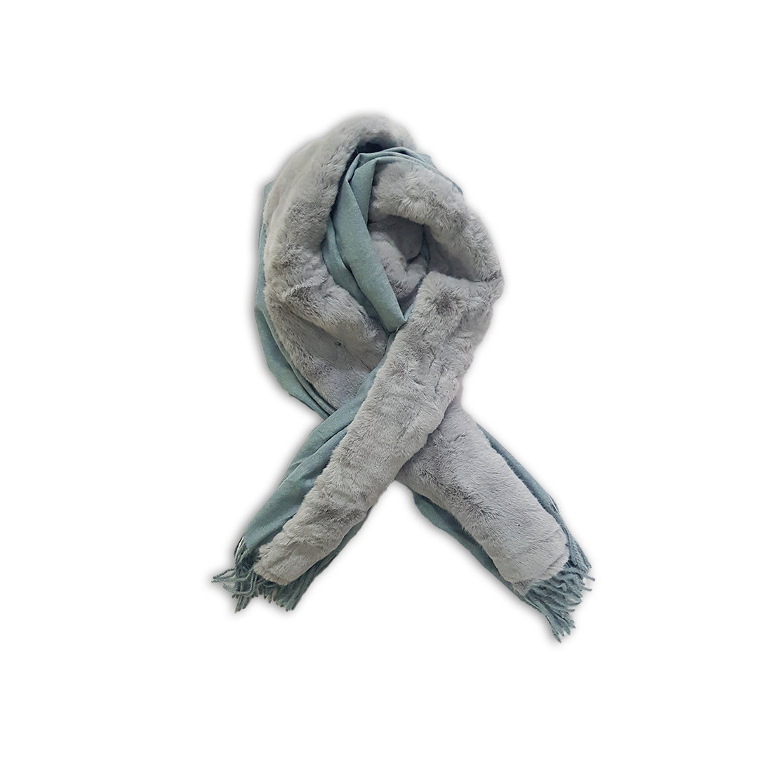 Kashmiri Wool FUR Stoles - Cadet Gray