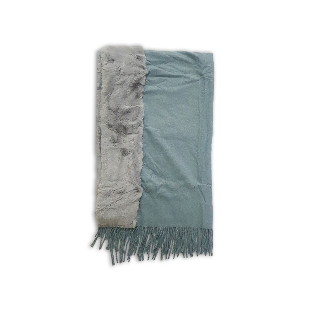 Kashmiri Wool FUR Stoles - Cadet Gray