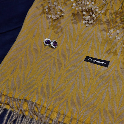 Cashmere stoles - Leaf pattern yellow