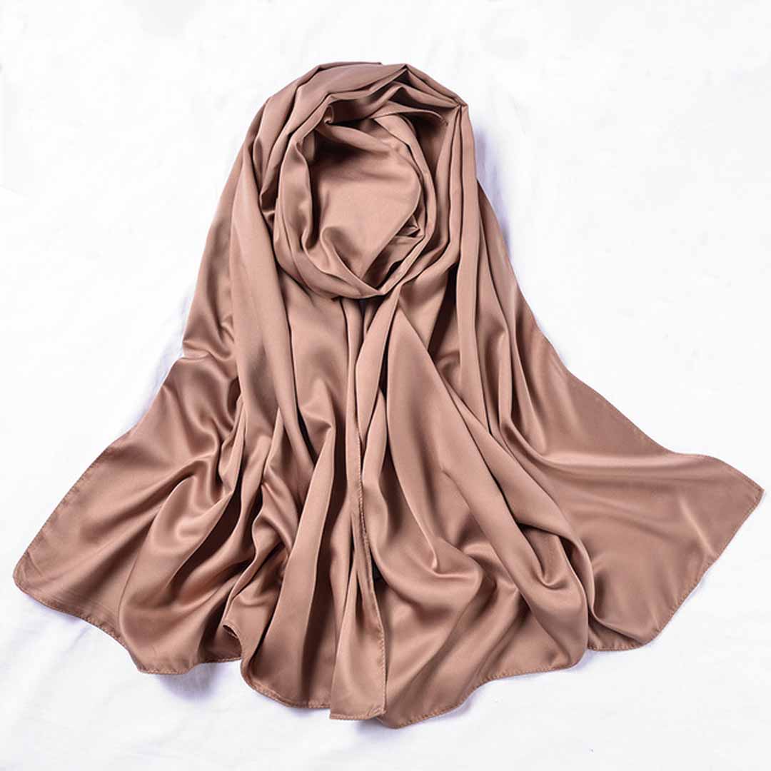 Plain Silk Scarf - Coffee