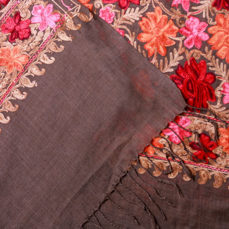 Aari Full Jaal Stole - Red & Pink Flower