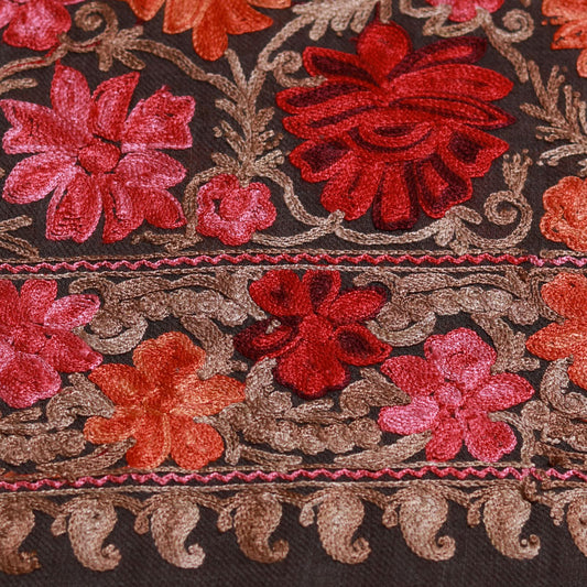 Aari Full Jaal Stole - Red & Pink Flower