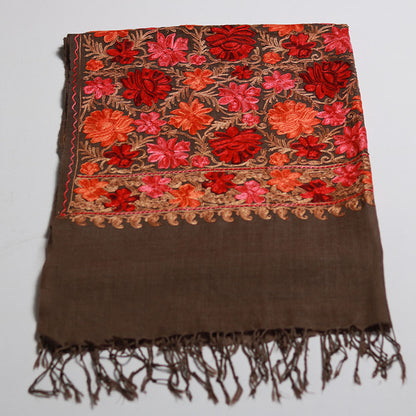 Aari Full Jaal Stole - Red & Pink Flower