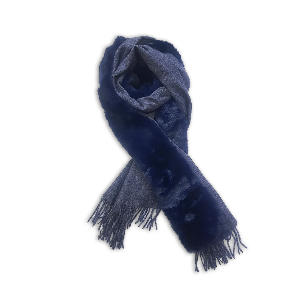 Kashmiri Wool FUR Stoles - Dark Blue