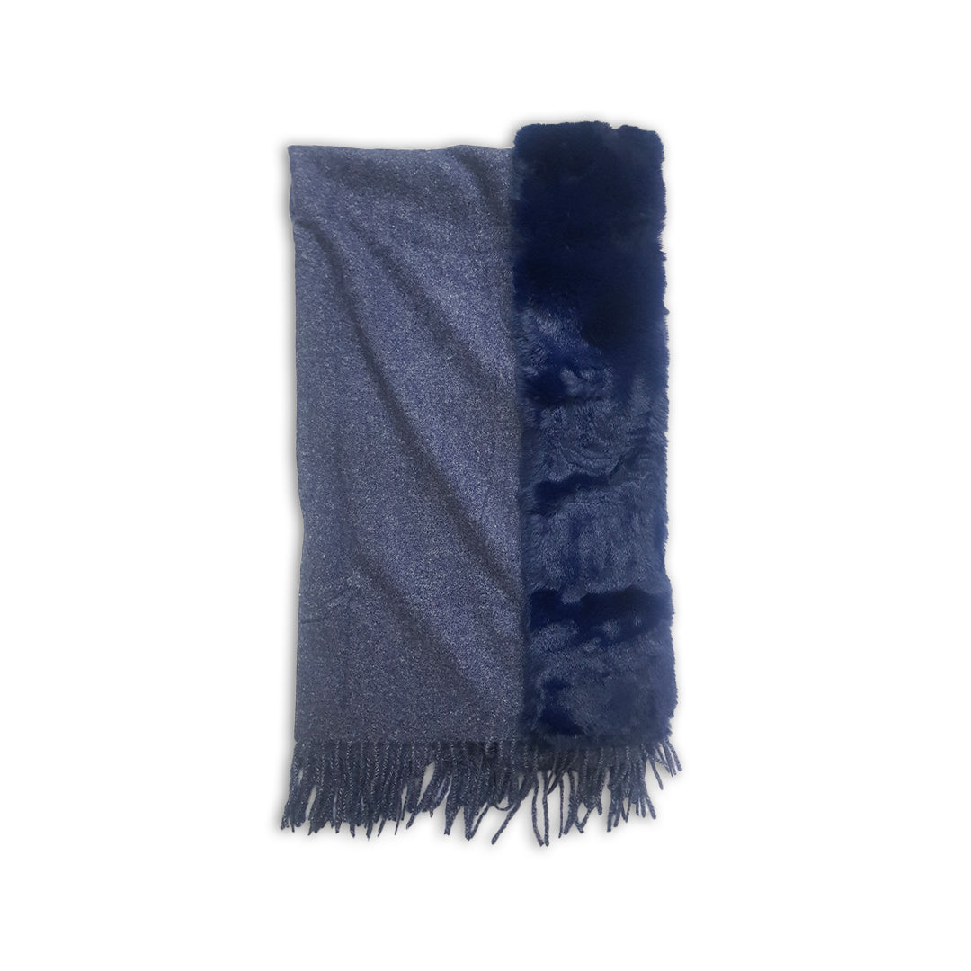 Kashmiri Wool FUR Stoles - Dark Blue