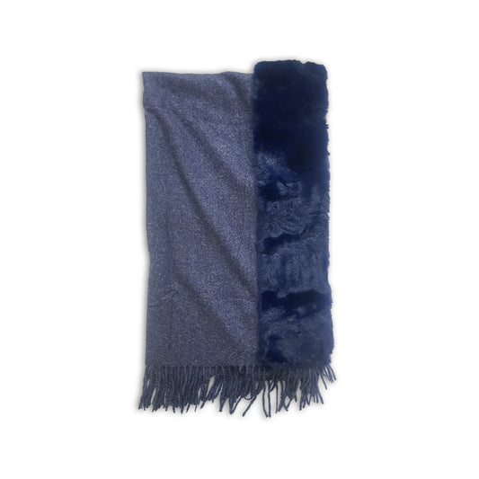 Kashmiri Wool FUR Stoles - Dark Blue
