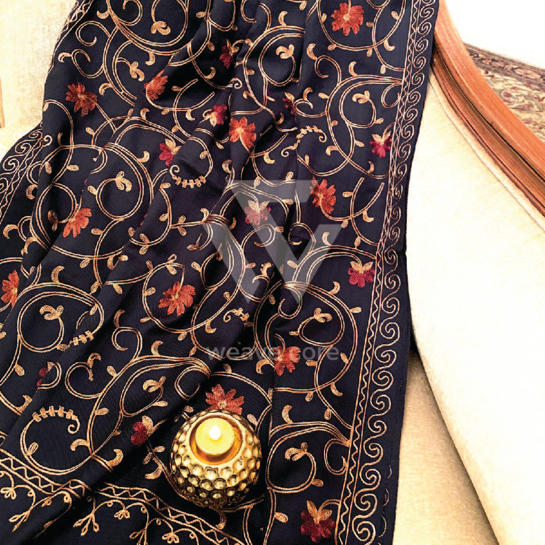 Aari Silk Jaal Shawl - Navy Blue