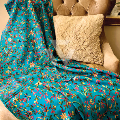 Aari Full Jaal Stole - Turquoise shade