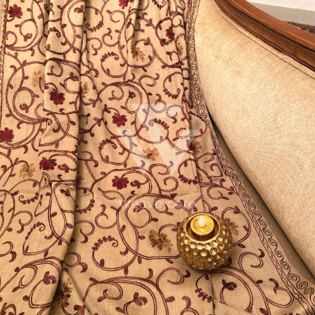 Aari Silk Jaal Shawl - Light brown