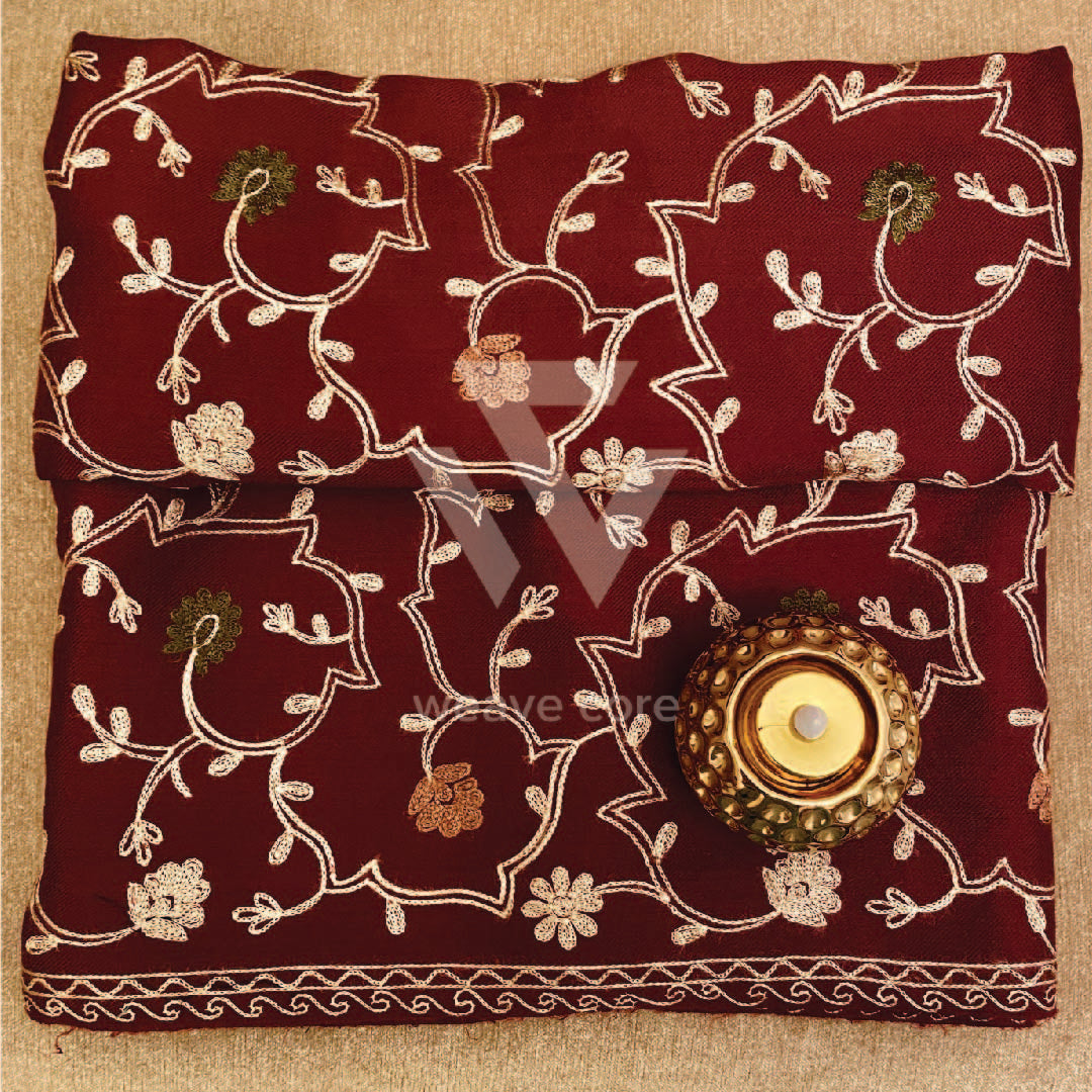 Aari Silk Jaal Shawl - Maroon Red