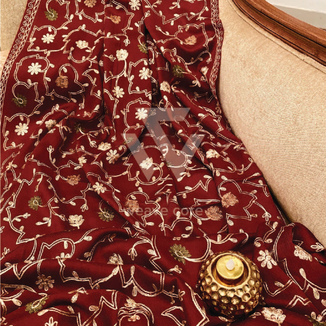 Aari Silk Jaal Shawl - Maroon Red