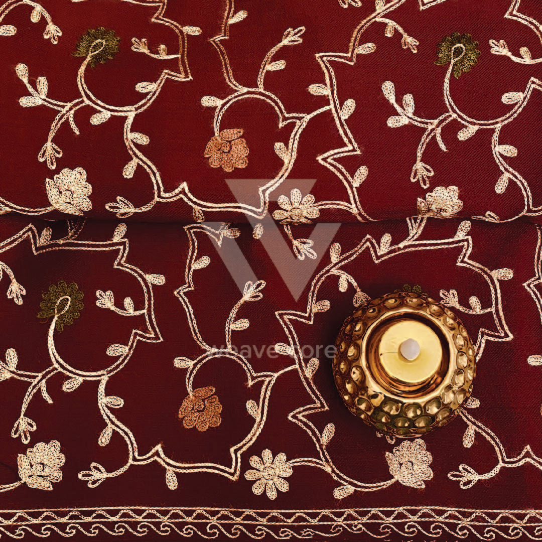 Aari Silk Jaal Shawl - Maroon Red