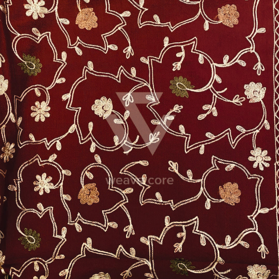 Aari Silk Jaal Shawl - Maroon Red