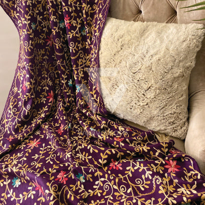 Aari Full Jaal Stole - Purplish matte Shade