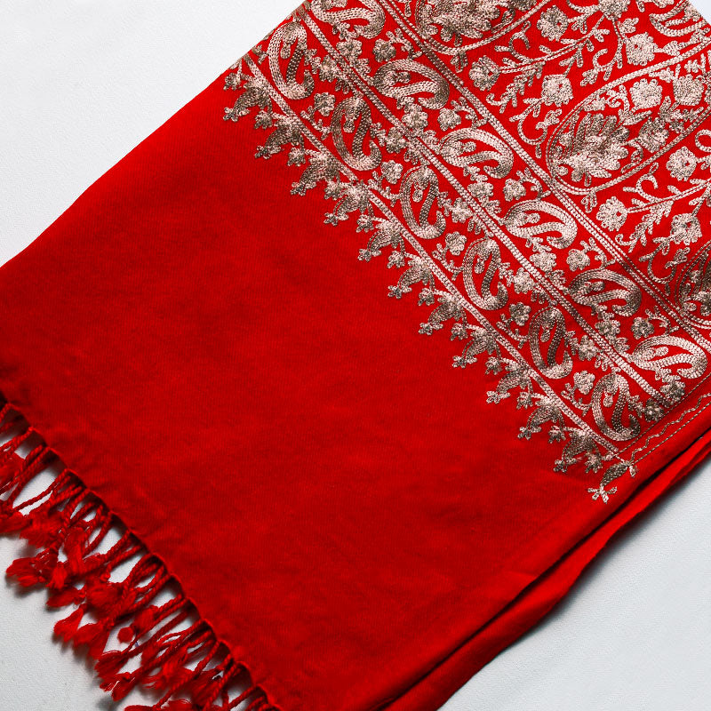 Aari Full Jaal Stole - Premium Red