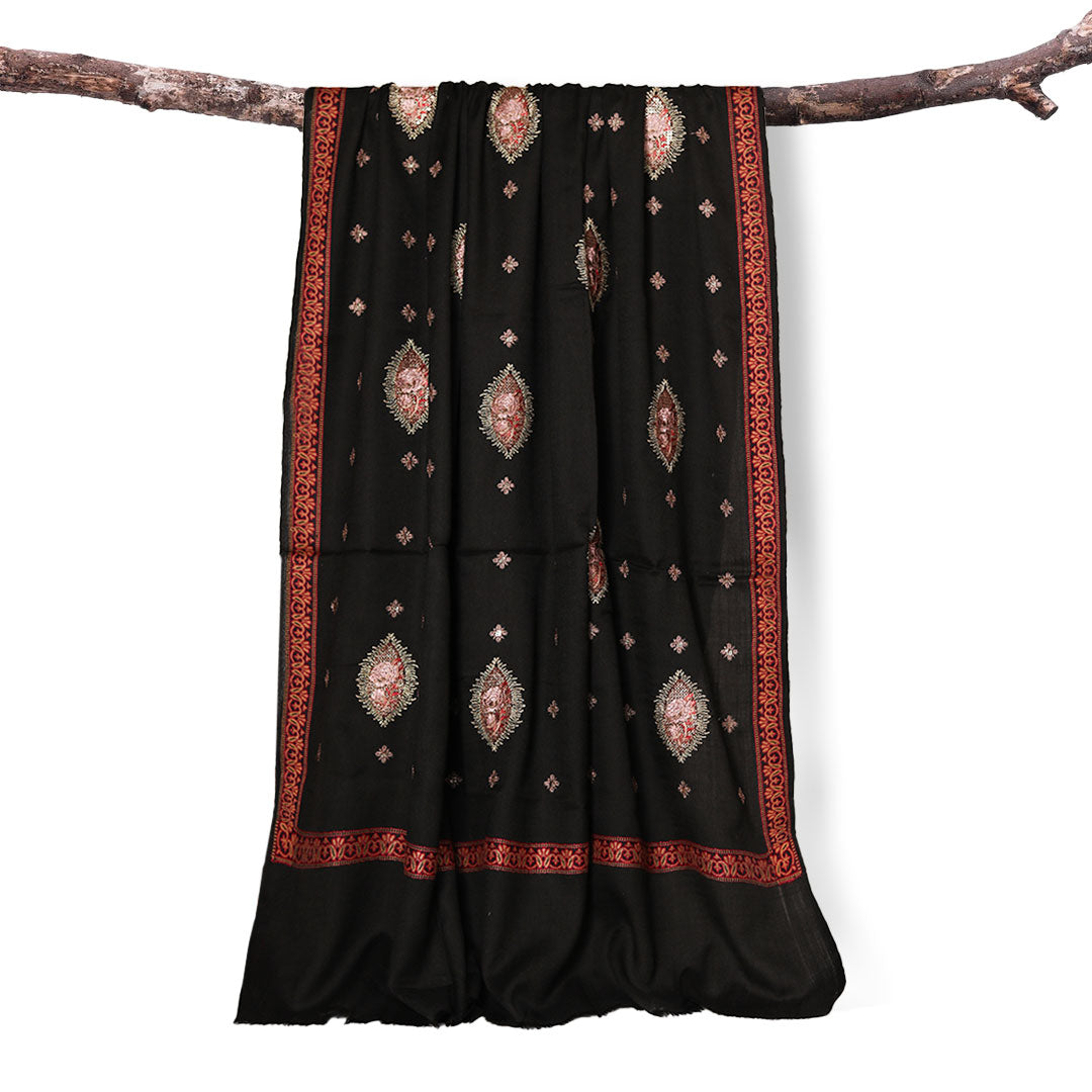 Zari Motif Tilla Shawl-Black