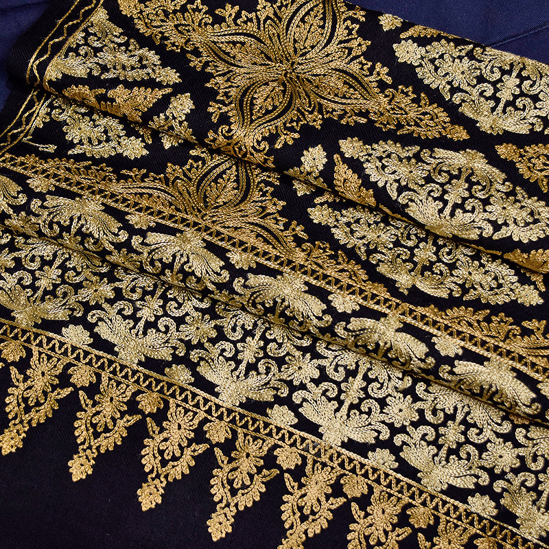 Aari Full Jaal Stole - Black & Gold embroidery